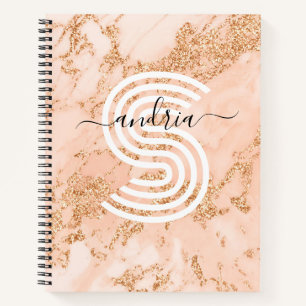 Rose Gold Glitzer Marmor, Skriptname für Monogramm Notizbuch