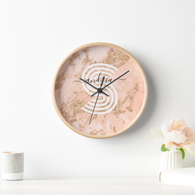 Rose Gold Glitzer Marmor, Skriptname für Monogramm Uhr (Zuhause)