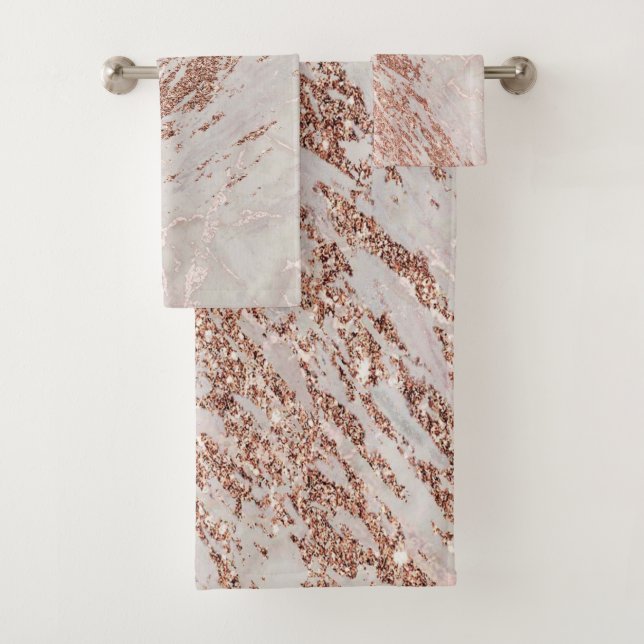 Rose Gold Glitzer Marmor Swirl Stone  Badhandtuch Set (Insitu)