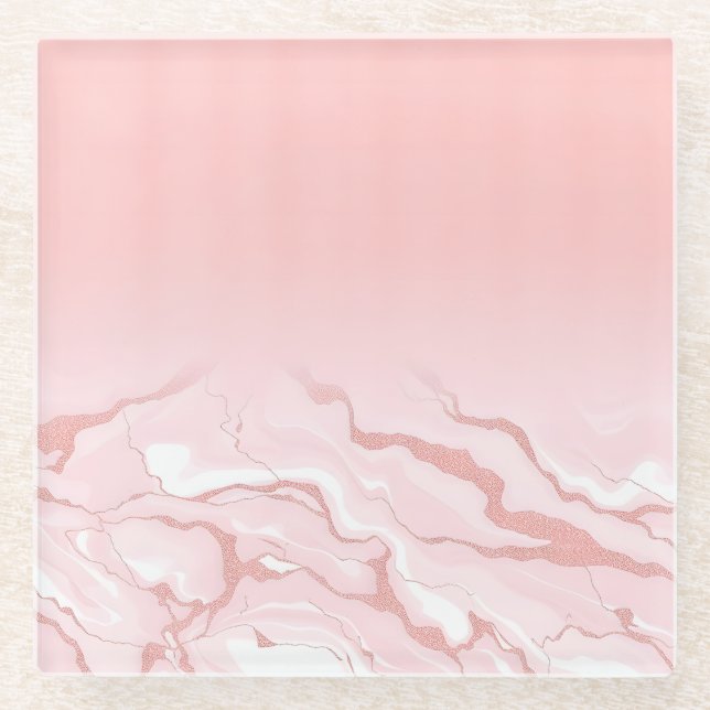 Rose Gold Glitzer Marmorglas Untersetzer (Vorderseite)