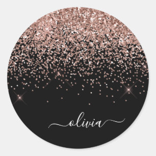 Rose Gold Glitzer Metal Monogram Glam Name Runder Aufkleber