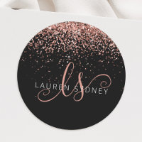 Rose Gold Glitzer Metal Monogram Glam Name