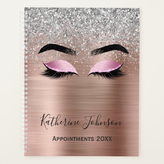 Rose Gold Glitzer Metallic Beauty Salon Lashes  Planer (Vorderseite)