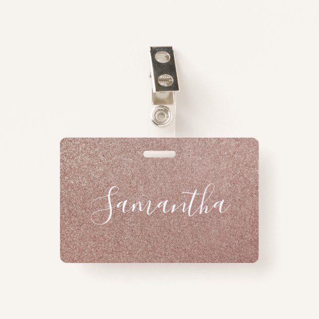 Rose Gold Glitzer Metallic Hübsch Girly Funkelnd Ausweis (Vorderseite mit Klammer)