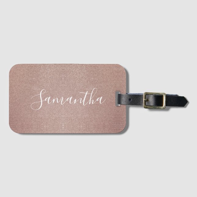 Rose Gold Glitzer Metallic Hübsch Girly Funkelnd Gepäckanhänger (Vorderseite (Horizontal))