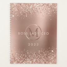 Rose Gold Glitzer Metallic Monogram 2023 Boss Lady