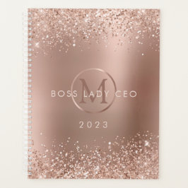 Rose Gold Glitzer Metallic Monogram 2023 Boss Lady Planer