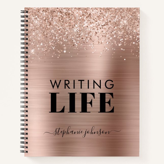 Rose Gold Glitzer Metallic Personalisiert Writer Notizbuch (Vorderseite)
