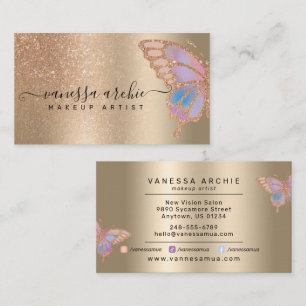 Rose Gold Glitzer Metallische Foil Rainbow Butterf Visitenkarte