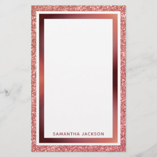 Rose Gold Glitzer Metallische Rosa Rahmen mit Name Briefpapier