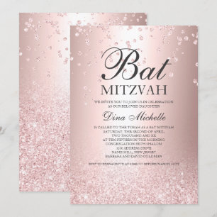 Rose Gold Glitzer metallischer Funken Bat Mitzvah Einladung