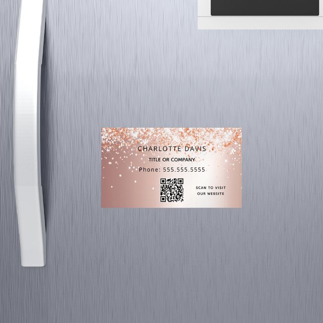 Rose Gold Glitzer Metallischer QR-Code Magnetische Visitenkarte (Von Creator hochgeladen)
