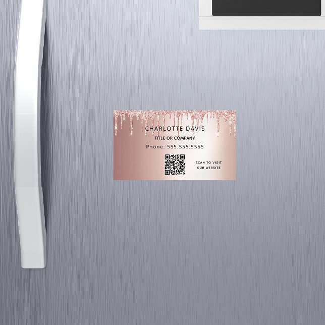 Rose Gold Glitzer Metallischer QR-Code Magnetische Visitenkarte (Von Creator hochgeladen)