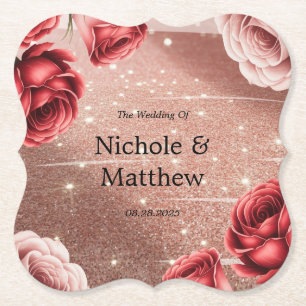Rose Gold Glitzer mit Rote Rosen Hochzeit Untersetzer
