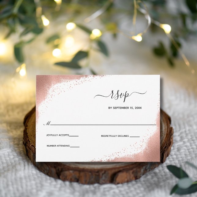 Rose Gold Glitzer Moderne Elegante Hochzeit RSVP Karte (Rose Gold glitter border RSVP card for wedding)