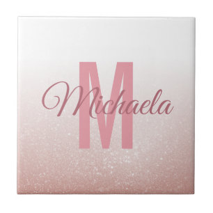 Rose Gold Glitzer Moderne Monogramm Anfangsname Fliese