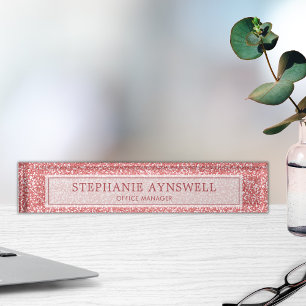 Rose Gold Glitzer Moderner Chic Namensplakette