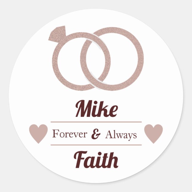 Rose Gold Glitzer Moderner Hochzeitsticker Runder Aufkleber (Vorderseite)