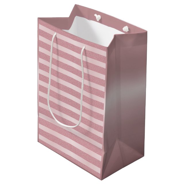 Rose Gold Glitzer Modernes Glamour Template Mittlere Geschenktüte (Vorderseite Schrägansicht)
