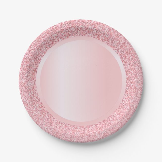 Rose Gold Glitzer Modernes rosa Template Trendy Pappteller (Vorderseite)