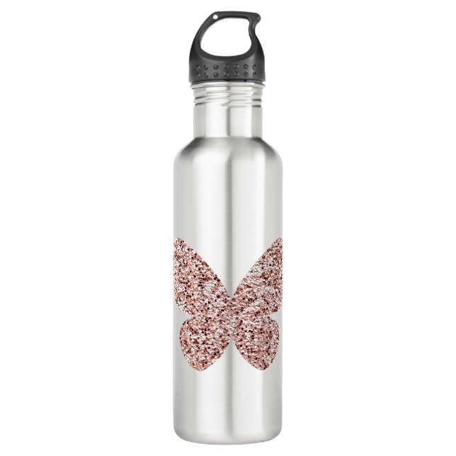 Rose Gold Glitzer Monarch Clipart Niedlich Butterf Edelstahlflasche (Vorderseite)