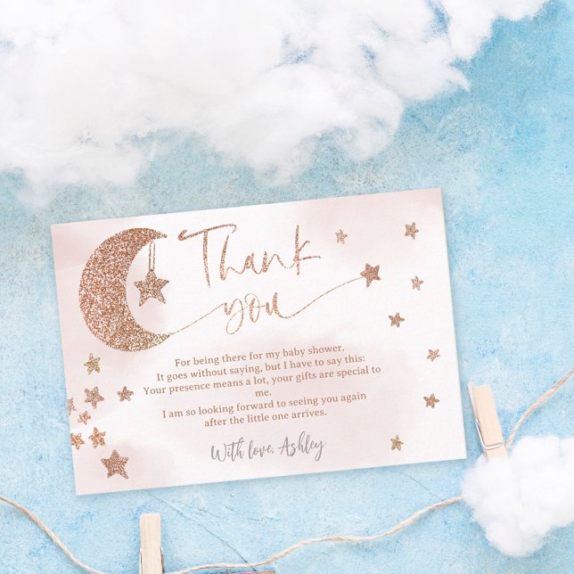 Rose Gold Glitzer Mondsterne Wolken Babydusche Dankeskarte (Von Creator hochgeladen)