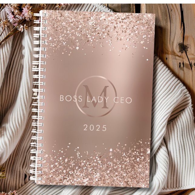 Rose Gold Glitzer Monogram Boss Lady 2025 Planer (Rose Gold Glitter Monogram Boss Lady 2025 Planner)
