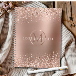 Rose Gold Glitzer Monogram Boss Lady Notizbuch