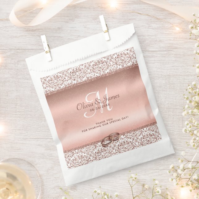 Rose Gold Glitzer Monogram Elegant Wedding Geschenktütchen (Ausgeschnitten)