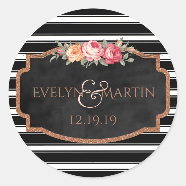 Rose Gold Glitzer Monogram Floral Gastgeschenk Hoc Runder Aufkleber (Vorderseite)