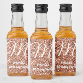 Rose Gold Glitzer Monogram Gastgeschenk Custom Alkoholflaschenetikett