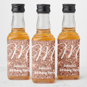 Rose Gold Glitzer Monogram Gastgeschenk Custom Alkoholflaschenetikett