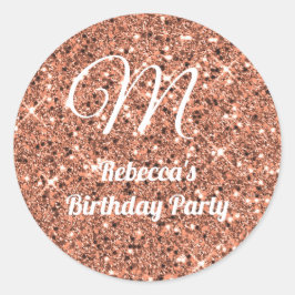 Rose Gold Glitzer Monogram Geburtstagssehen Runder Aufkleber