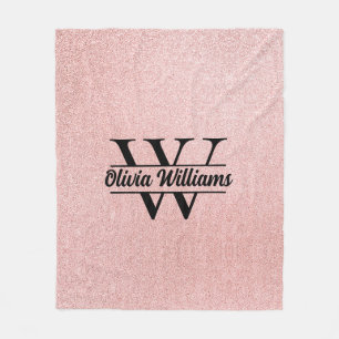 Rose Gold Glitzer Monogram   Girly Modern Sparkle Fleecedecke
