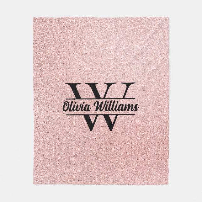 Rose Gold Glitzer Monogram | Girly Modern Sparkle Fleecedecke (Vorderseite)