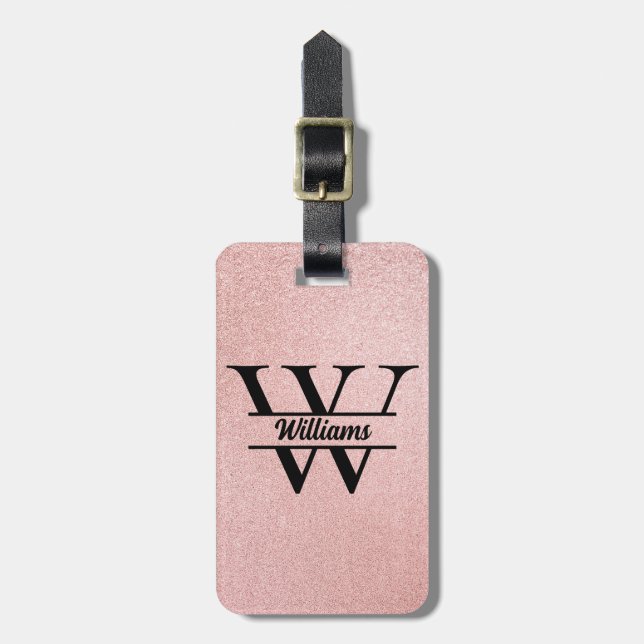 Rose Gold Glitzer Monogram | Girly Modern Sparkle Gepäckanhänger (Vorderseite vertikal)