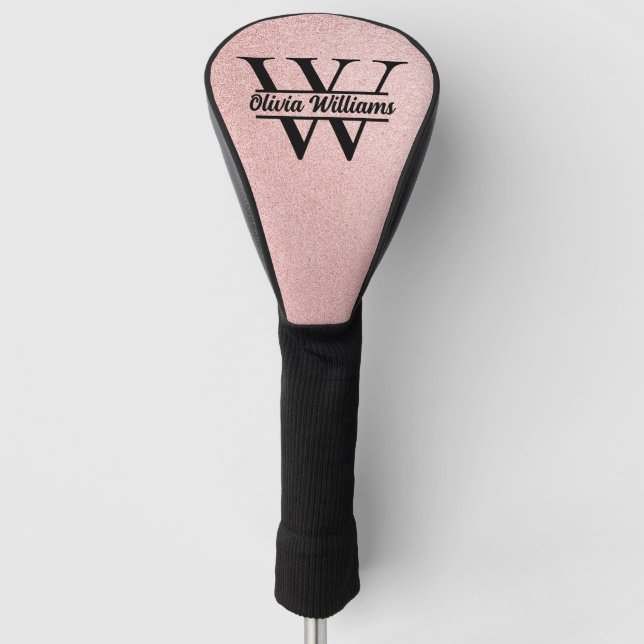 Rose Gold Glitzer Monogram | Girly Modern Sparkle Golf Headcover (Vorderseite)
