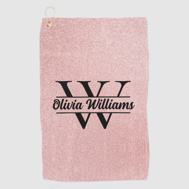 Rose Gold Glitzer Monogram | Girly Modern Sparkle Golfhandtuch (Vorderseite)