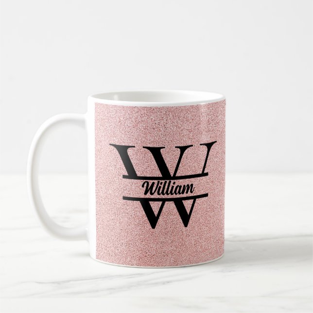 Rose Gold Glitzer Monogram | Girly Modern Sparkle Kaffeetasse (Links)