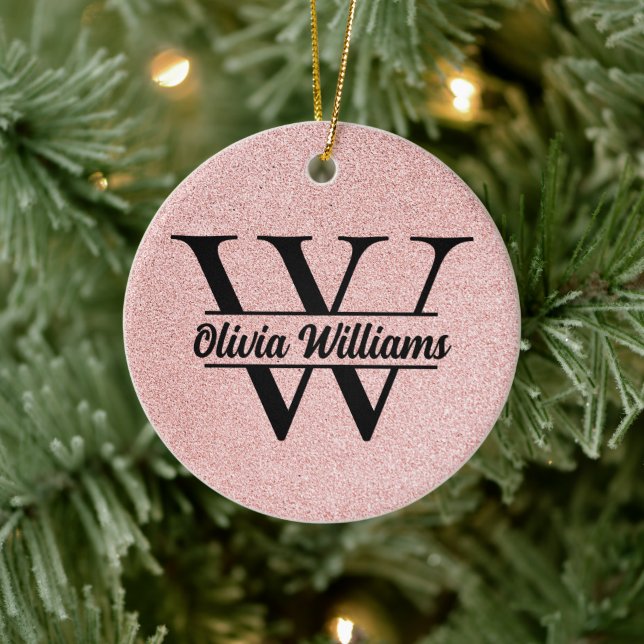 Rose Gold Glitzer Monogram | Girly Modern Sparkle Keramik Ornament (Baum)