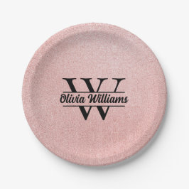 Rose Gold Glitzer Monogram | Girly Modern Sparkle Pappteller