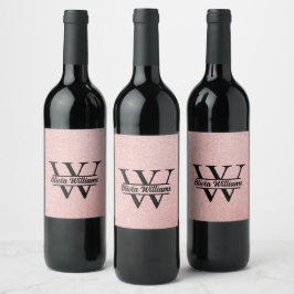 Rose Gold Glitzer Monogram | Girly Modern Sparkle Weinetikett