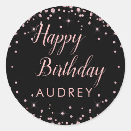 Rose Gold Glitzer Monogram Happy Birthday Runder Aufkleber