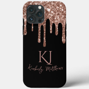 Rose Gold Glitzer Monogram Initials auf Black Case-Mate iPhone Hülle