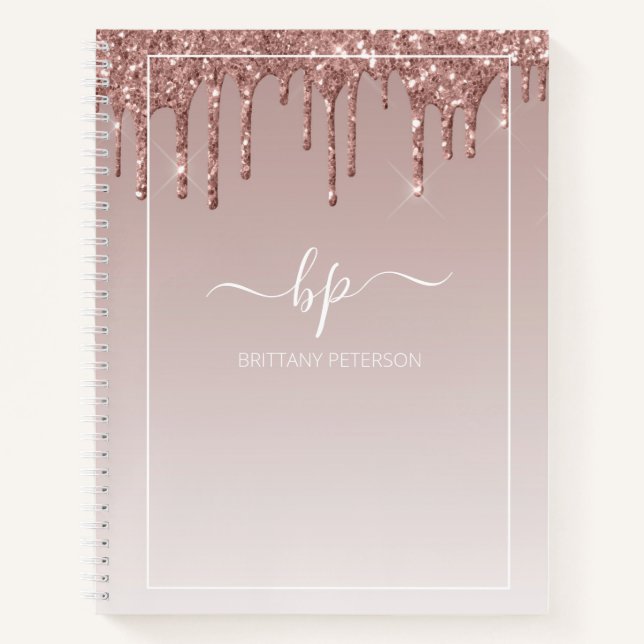 Rose Gold Glitzer Monogram Modern Trendy Girly Notizbuch (Vorderseite)