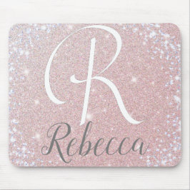 Rose Gold Glitzer Monogram Name Mouse Pad Mousepad