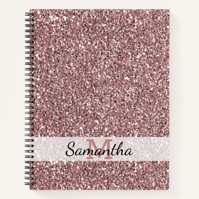 Rose Gold Glitzer Monogram Name Notizbuch (Vorderseite)