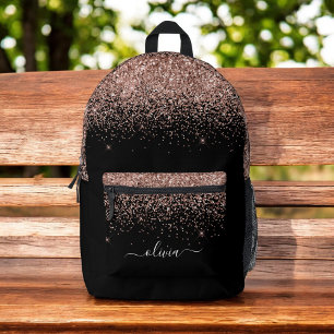 Rose Gold Glitzer Monogram Script Name Bedruckter Rucksack