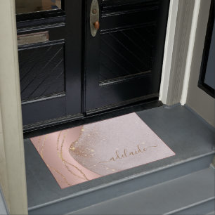 Rose Gold Glitzer Monogram Script Name Begrüßung Fußmatte