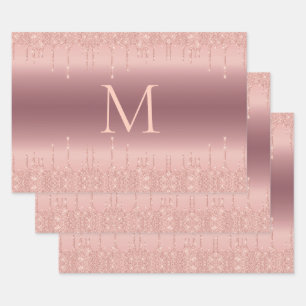 Rose Gold Glitzer Monogram Wrapping Paper Sheets Geschenkpapier Set